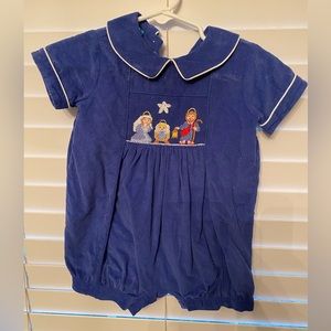 12 mo Nativity Smocked Shortall - Corduroy